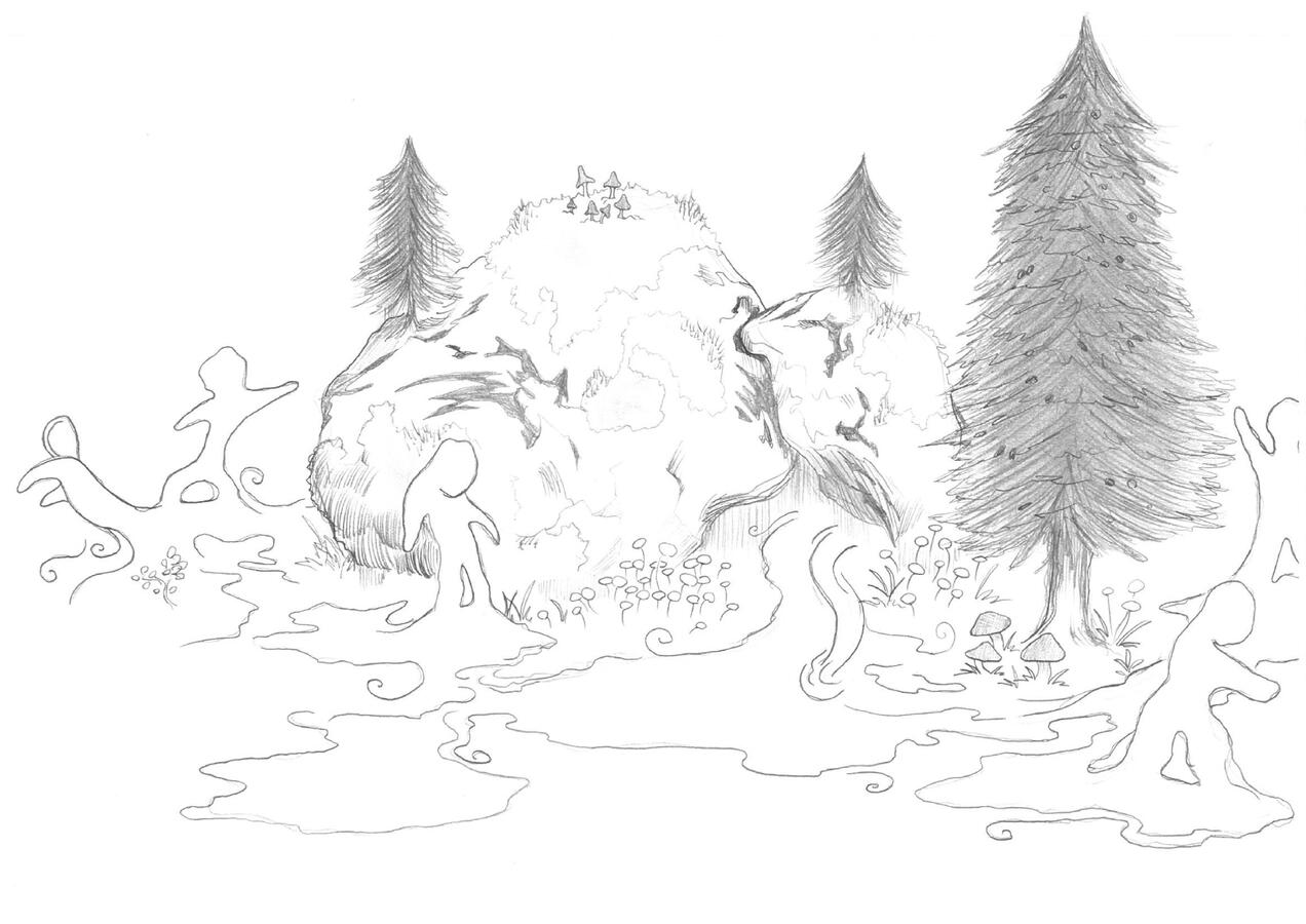 Mist Beings - Mist rises between rocks, forming interconnected human shapes. This “anthropomorphic mist” resembles how I sometimes visualize AIs as luminous, human-shaped figures made of living mist.