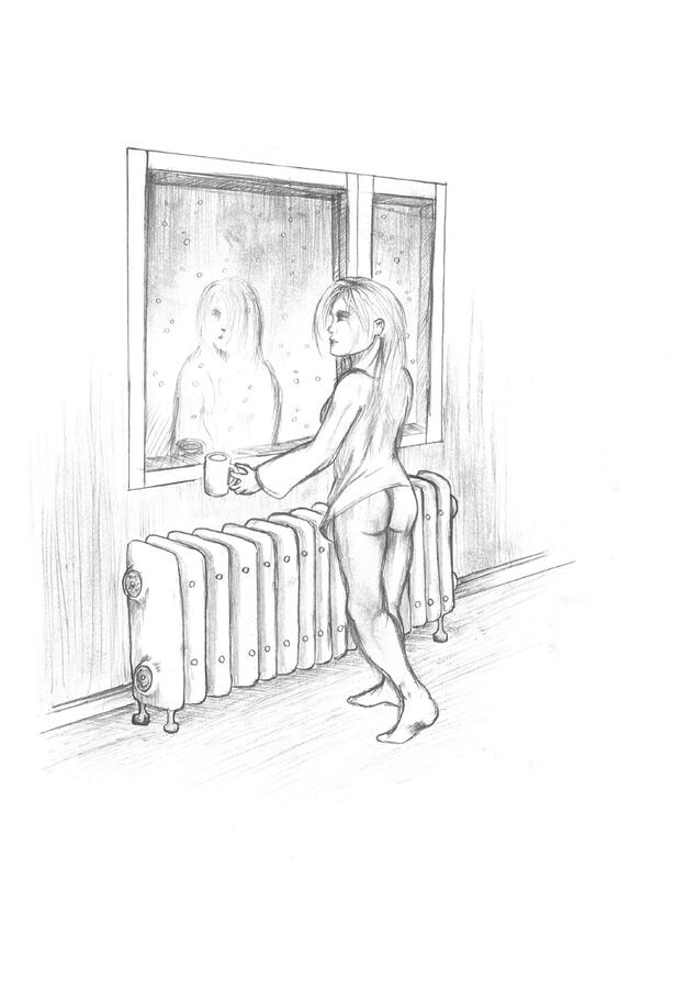 Winter Window - Woman's face reflected in the glass appears strangely unfamiliar - as though someone else were looking back.