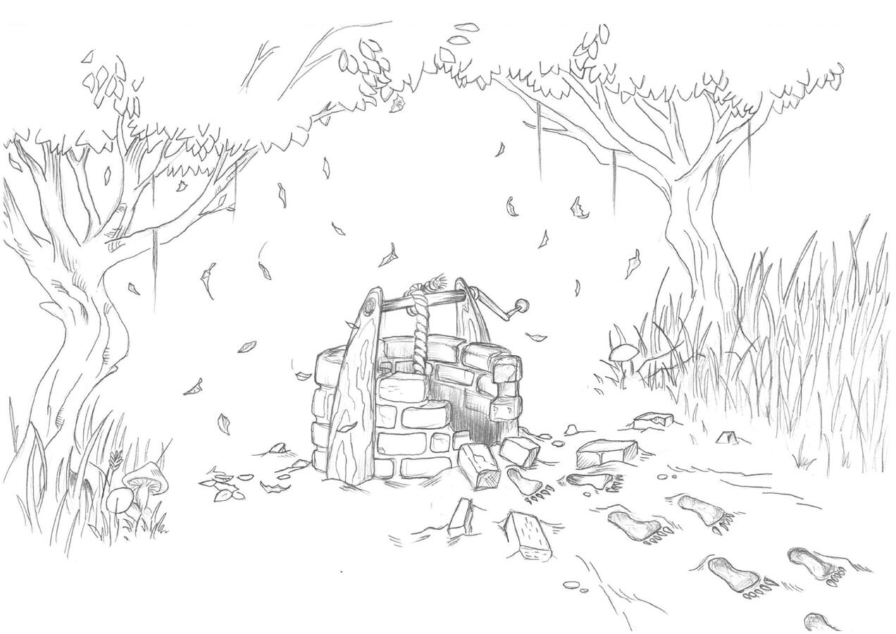 Something Came Up - At the edge of the forest stands an old well. Large footprints left in the soft soil suggest that some great beast has escaped.