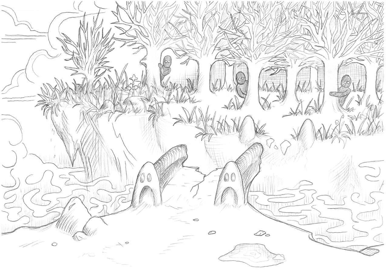 Broken Bridge - Here the theme is again a kind of secret, though not hidden in the same way as in the other images of this series. It remains unclear what strange figures standing on the far end want, whether their intentions are benevolent or hostile.